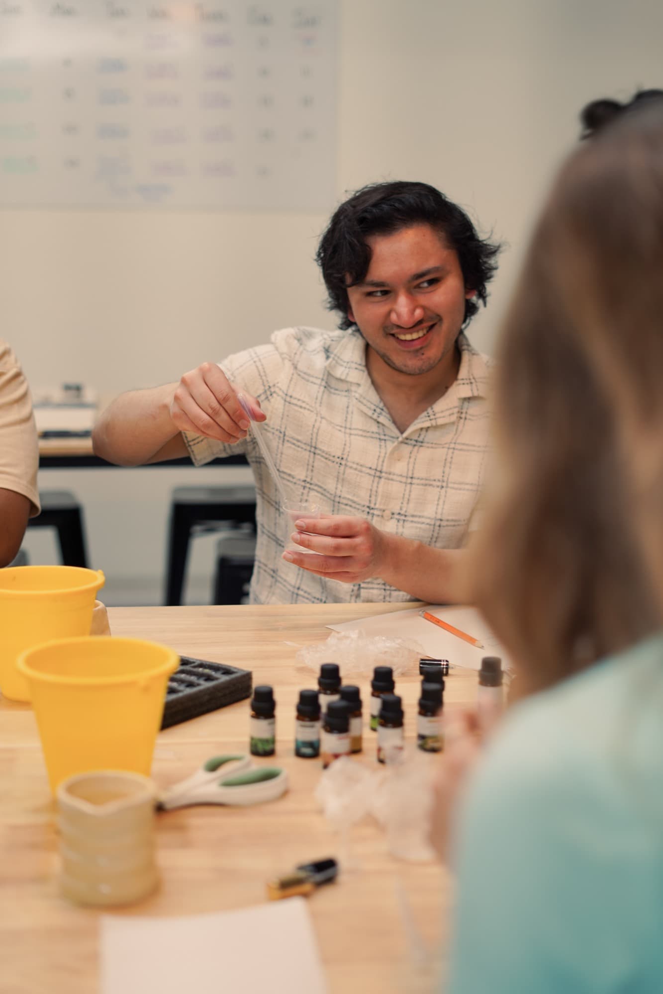 Group cologne blending workshop at Mixed Mediums Chicago
