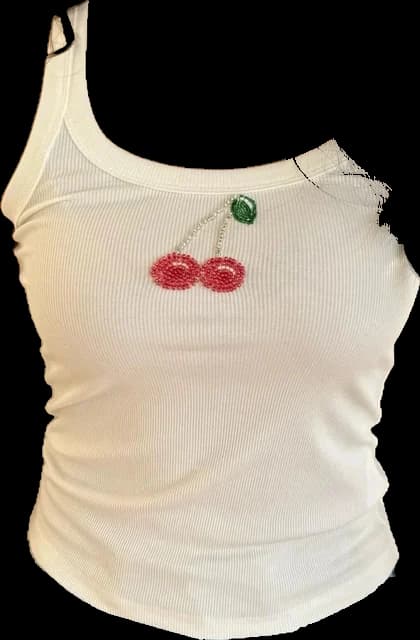 Tank top with beaded cherries